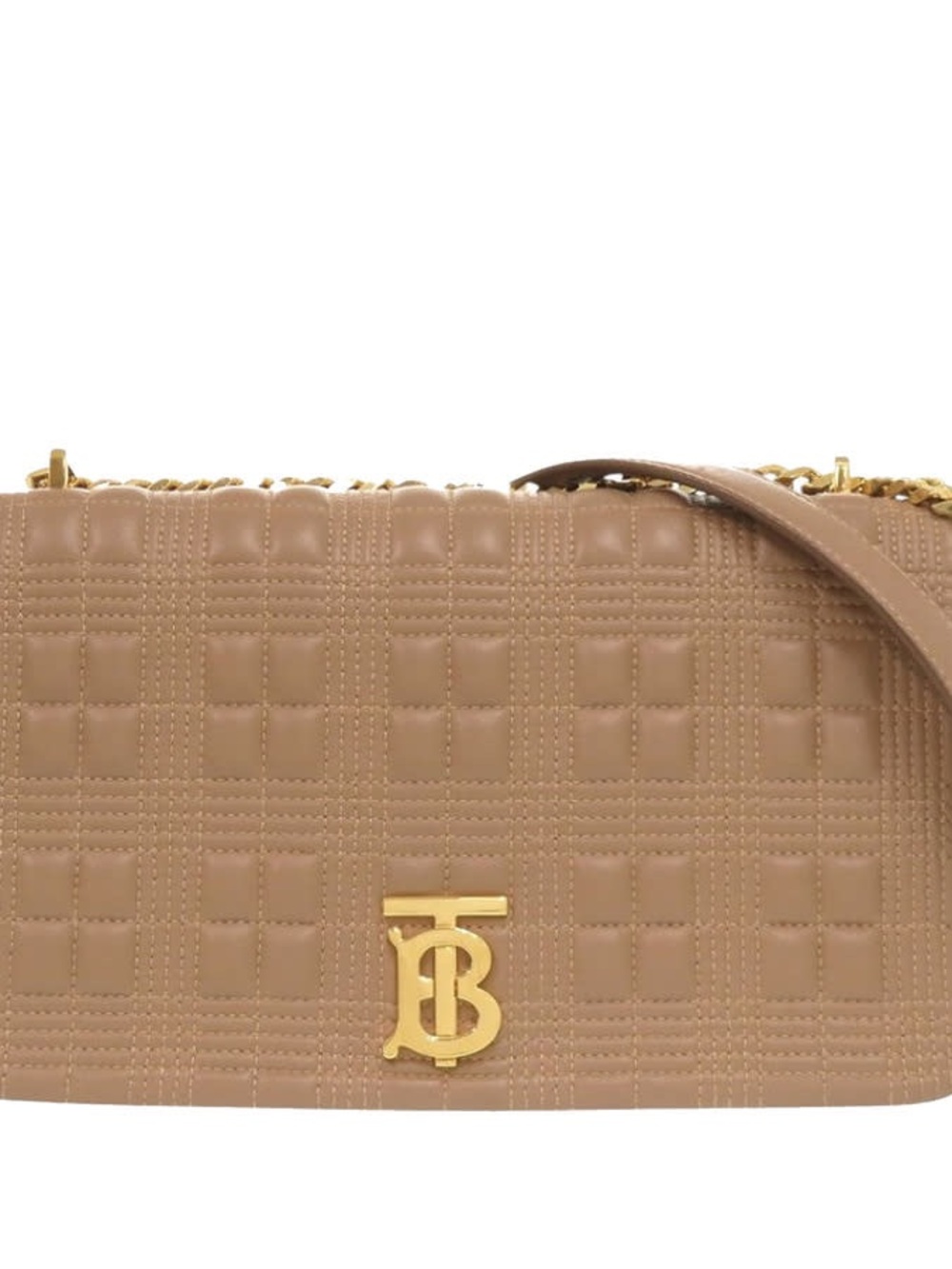 Burberry Quilted Taupe Shoulder Bag with Gold TB Emblem